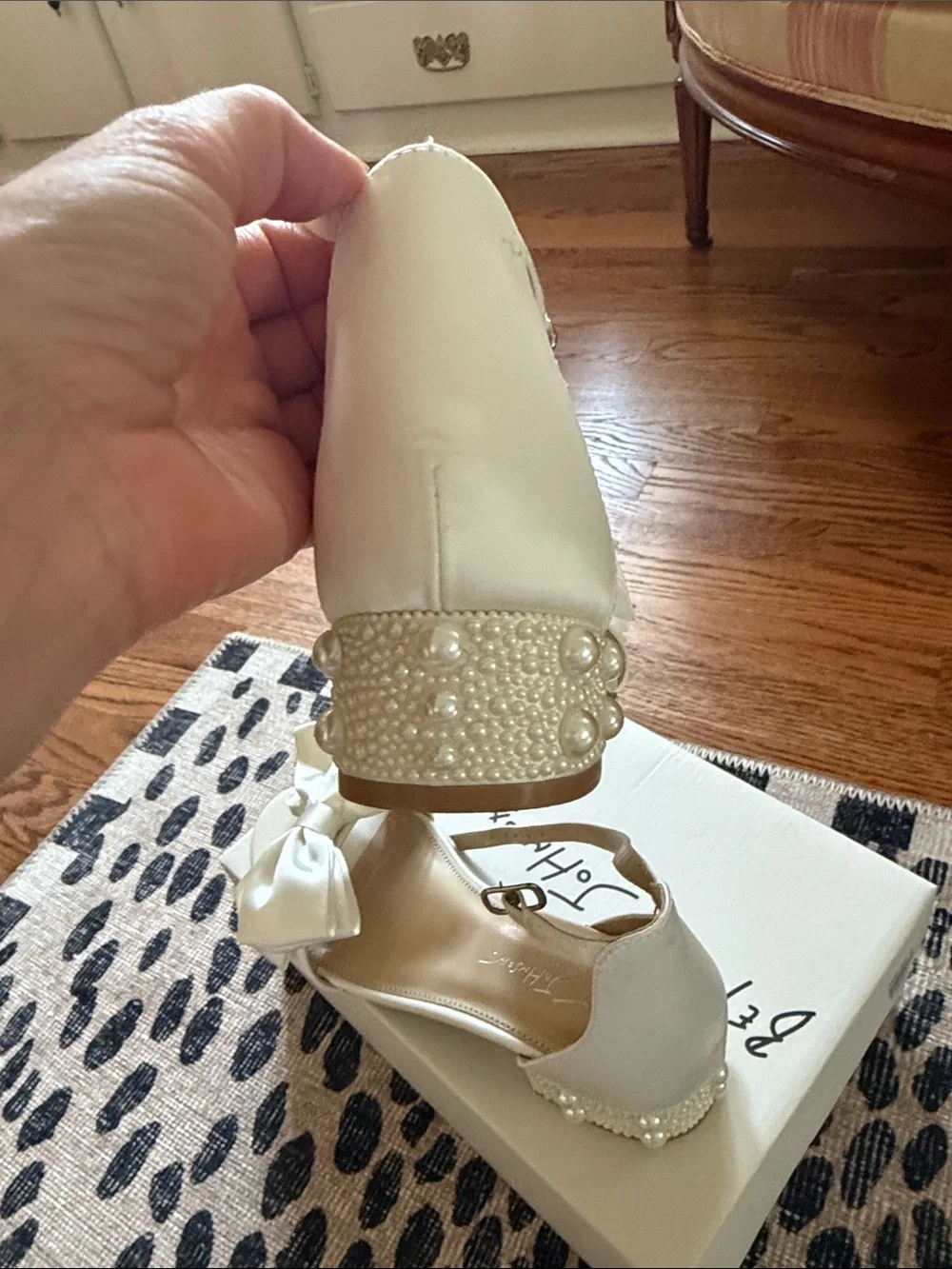 Betsey Johnson Ivory Bow Ankle-Strap Block Heel Sandals